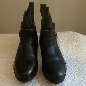 Avellini Black Portuguese Leather Ankle Moto Boot EU 40 Biker Buckle Crystals